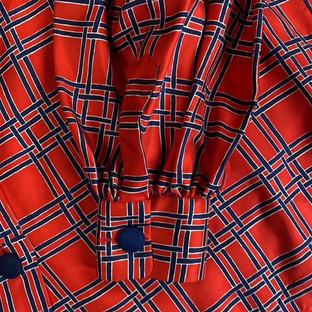 VTG 70’s YSL Saint Laurent Rive Gauche Red Plaid Blouse - Picture 7 of 10